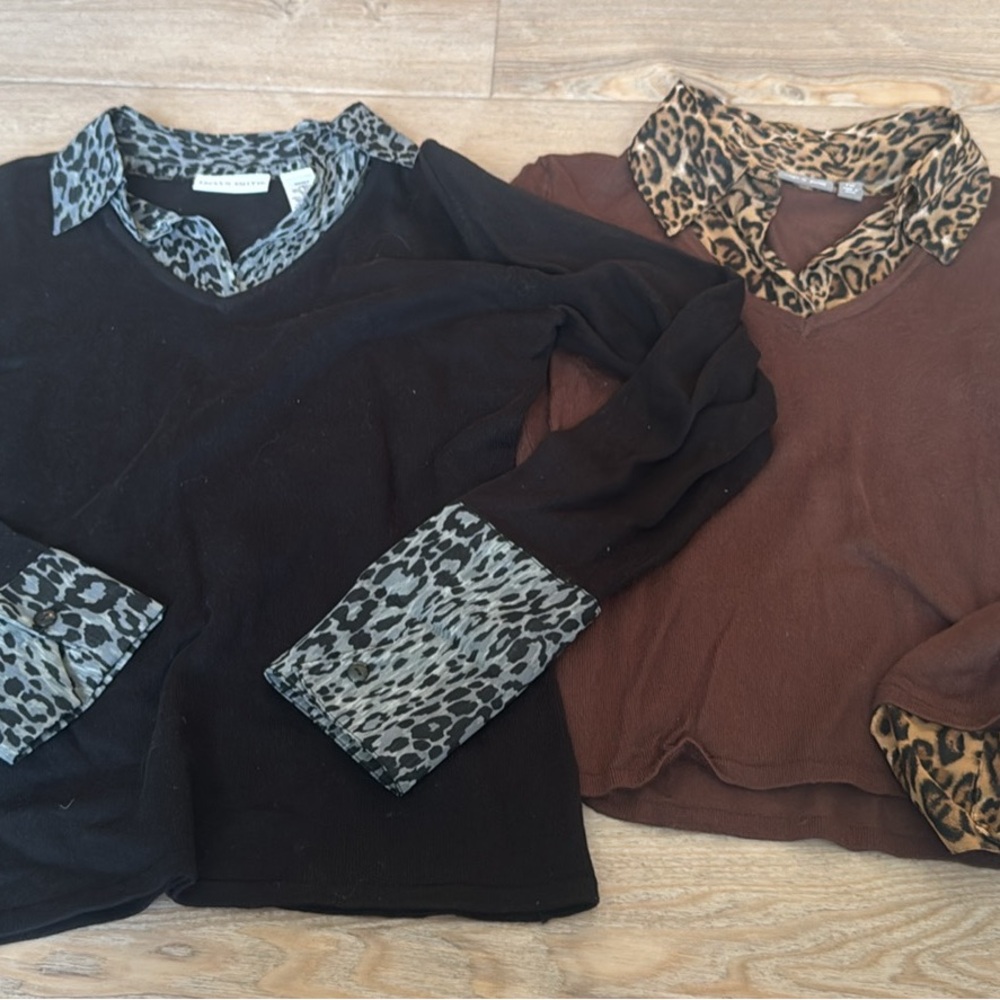 Set of cheetah print collared blouses
